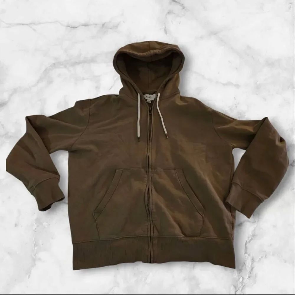 Marks & Spencer Dark Brown Full Zip Hoodie Size Medium